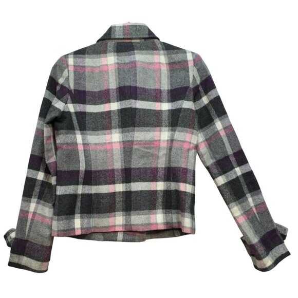 CAbi Womens Plaid Peacoat Jacket Size O Double Breasted Wool Blend Pink/Gray - Picture 13 of 15